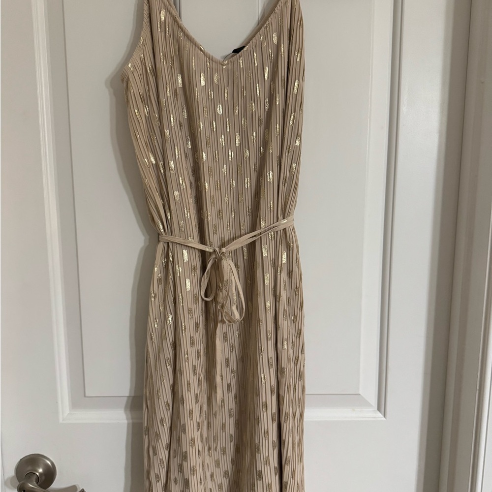 Express | Dresses | Express Beige And Gold Midi Dress